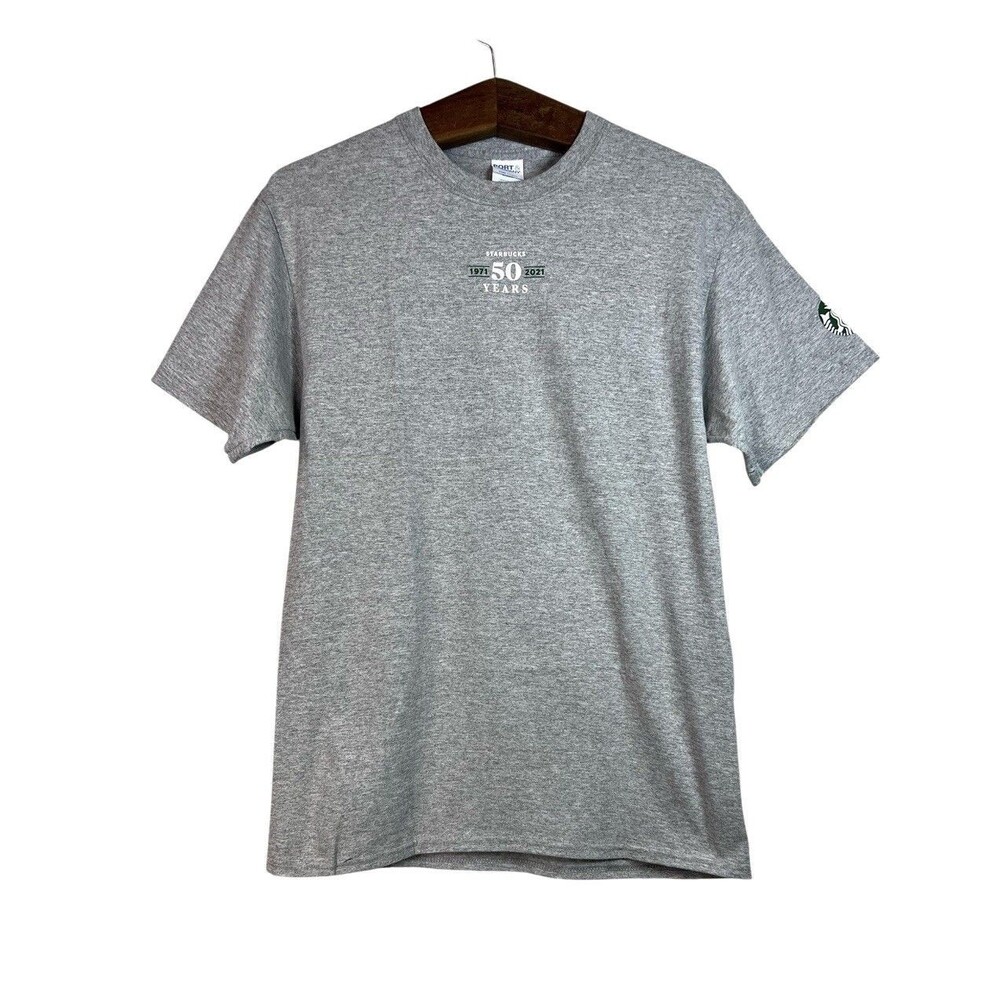 STARBUCKS Coffee Shirt Adult Gray 1971-2021 50 YEARS Logo Spell Out Promo Size M